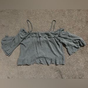 Grey off the shoulder top with spaghetti straps
